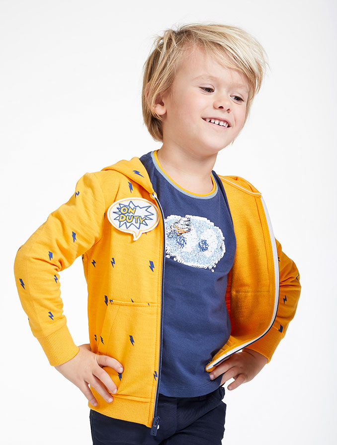 Mosterdgeel sweatvest met patches